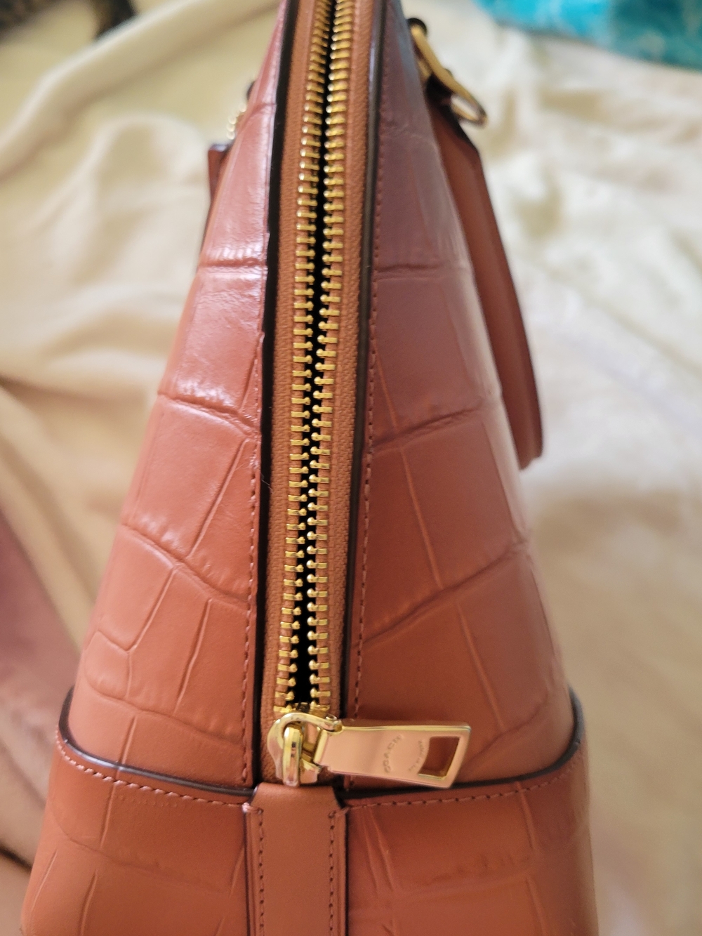 Coach Pink Croc-Embossed Leather Dome Satchel - Picture 5 of 13